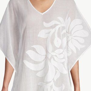 WHITE MESH-APPLIQUÉ COTTON PONCHO